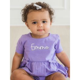 Wisteria Purple Knit Short Sleeve Bow Bubble Romper