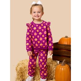 Pumpkin Bow Patch Flutter Sweatshirt Jogger Set