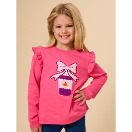 Pink Brew-ti-ful Bow Applique Flutter Sweatshirt