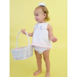 Pink Bunny Ears Seersucker Applique Swing Top and Bloomer Set