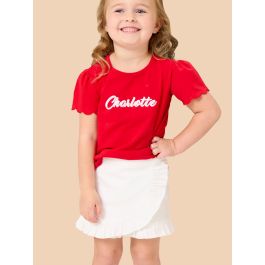 White Stretch Denim Ruffle Skort