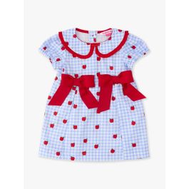 Apple Orchard Gingham Woven Peter Pan Ruffle Bow Short Sleeve Dress