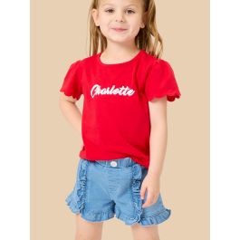 Light Wash Stretch Denim Ruffle Trim Shorts