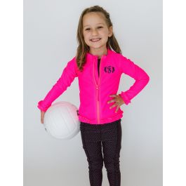 Neon Magenta Active Full Zip Ruffle Jacket