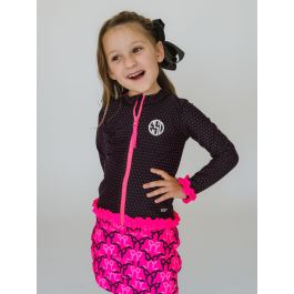 Black & Neon Magenta Tiny Dots Active Full Zip Ruffle Jacket