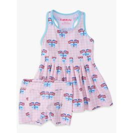 Pink Patriotic Gingham Active Dress & Bike Short Set