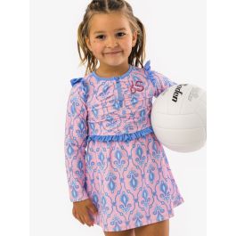Pink Fairytale Jewels Active Long Sleeve Zip Flutter Dress & Bike Short Set