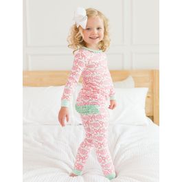 Pink Fairytale Pumpkins Ruffle Long Sleeve Pajama Set, Bamboo Viscose
