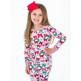 Holly Bows Ruffle Long Sleeve Pajama Set