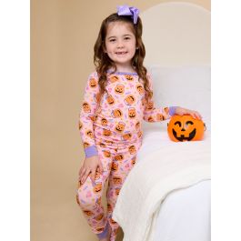 Pumpkin Boo Crew Ruffle Long Sleeve Pajama Set, Bamboo Viscose