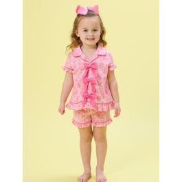 Pink Cottontail Toile Short Sleeve Bow Ruffle Pajama Set