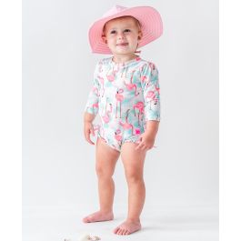 Vibrant Flamingo Long Sleeve One Piece Rash Guard