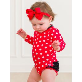 Red Vintage Polka Dot Long Sleeve One Piece Rash Guard