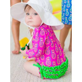 Neon Violet Pineapples Long Sleeve One Piece Rash Guard