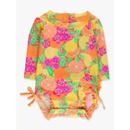 Neon Squeeze the Day Long Sleeve One Piece Rash Guard Swimsuit, with Signature Rear Ruffles