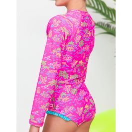 Neon Island Time Girls' Long Sleeve Rash Guard One Piece