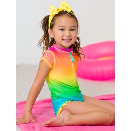 Neon Sunset Girls Short Sleeve One Piece Rash Guard