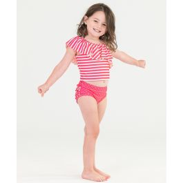 Hot Pink Heart One Shoulder Ruffle Tankini