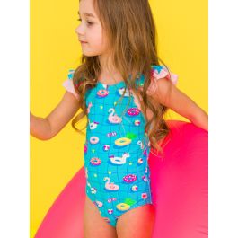 Neon Pool Party Ruffle V-Back One Piece