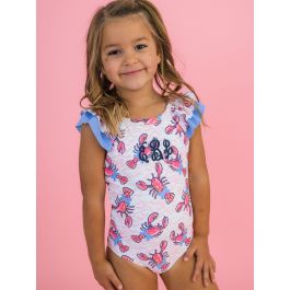 Pink Lobster Lagoon Bow V-Back One Piece Swimsuit