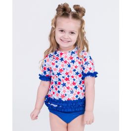 Shimmer Star-Spangled Classic Short Sleeve Rash Guard Bikini Swimsuit