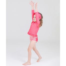 Hot Pink Heart Long Sleeve Rash Guard Bikini