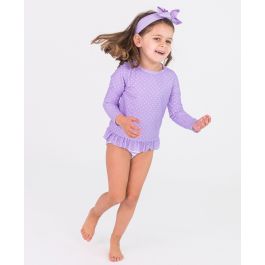 Lavender Heart Polka Dot Long Sleeve Rash Guard Bikini