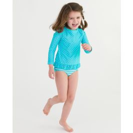 Bright Aqua Heart Polka Dot Long Sleeve Rash Guard Bikini