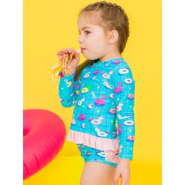 Neon Pool Party Long Sleeve Rash Guard Bikini