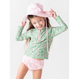 Tea Roses Long Sleeve Zipper Rash Guard 2-Piece