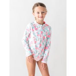 Vibrant Flamingo Long Sleeve Zipper Rash Guard 2-Piece