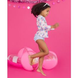 Coastal Breeze Floral Ruffle Detail Long Sleeve Rash Guard 2-Piece
