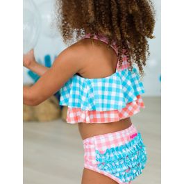 Seaside Gingham Color Block Flounce Bikini