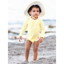 Banana Seersucker Long Sleeve Rash Guard One Piece