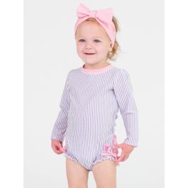 Lavender Seersucker Long Sleeve One Piece Rash Guard