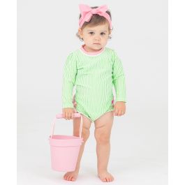 Spring Green Seersucker Long Sleeve One Piece Rash Guard