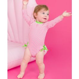 Hot Pink Seersucker Long Sleeve One Piece Rash Guard