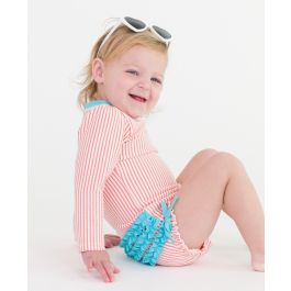Coral Seersucker Long Sleeve One Piece Rash Guard