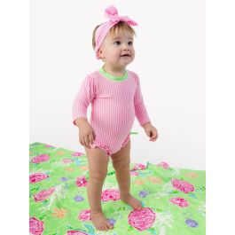 Neon Pink Seersucker Seersucker Long Sleeve One Piece Rash Guard ...