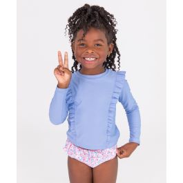 Sparkle Shimmer On Long Sleeve Princess Seam Ruffle Rash Guard 2-Piece