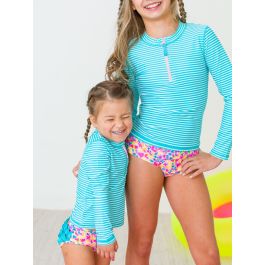 Vibrant Neon Girls Long Sleeve Zipper Rash Guard 2-Piece