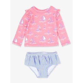 Pink Seas the Day Skirted Flutter Long Sleeve Rash Guard Bikini