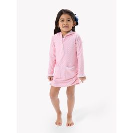 Pink Polka Dot Sun Protective Ruched Quarter-Zip Cover-Up