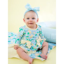 Blooming Basket Long Sleeve One Piece Bow Peplum Rash Guard Swimsuit, with Signature Rear Ruffles