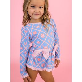 Tropical Trellis Long Sleeve One Piece Bow Peplum Rash Guard Swimsuit
