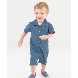 Boys' Light Wash Denim Button-Up Romper