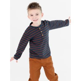 Navy & Rust Stripe Knit Long Sleeve Henley Tee