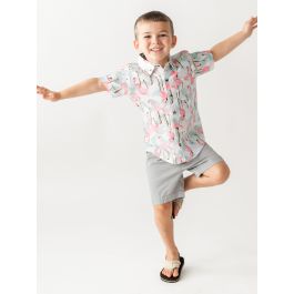 Vibrant Flamingo Short Sleeve Button Down Shirt