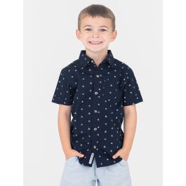 Navy Sailboats Short Sleeve Button Down Shirt