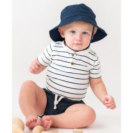 White & Navy Stripe Short Sleeve Henley Bodysuit